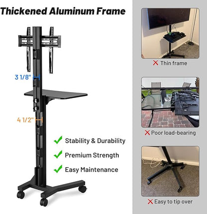 AW Rolling TV Stand Mobile TV Cart Height Adjustable