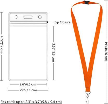 24-Pack Orange Breakaway Lanyards with Waterproof Badge Holders, Metal Hook, Polyester Neck Straps for ID Cards, Events, Office, and Schools