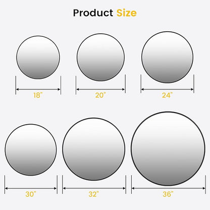 24 Inch Black Round Wall Mirror, Modern Metal Frame for Bathroom, Living Room, Bedroom Decor