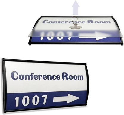 Office Sign Holder for Door - Curved Mount Name Plate Holder Frame Display 8 x 4 Inches Set of 2 Sturdy Aluminum with Adhesive Tape, Plastic Film Included