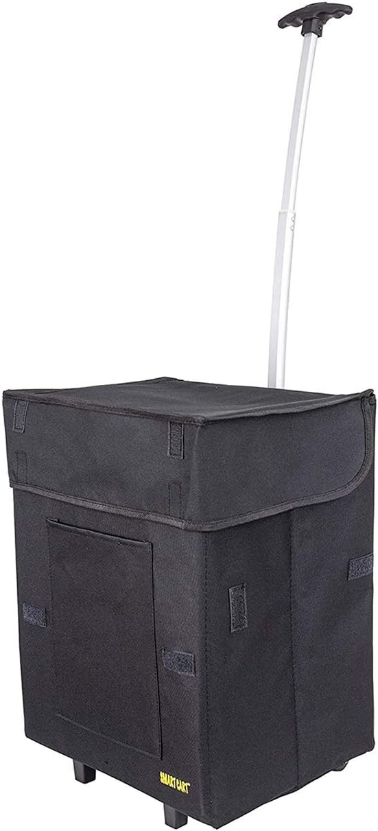 dbest products Bigger Smart Cart, Black Collapsible Rolling Utility Cart Basket Grocery Shopping Teacher Hobby Craft Art