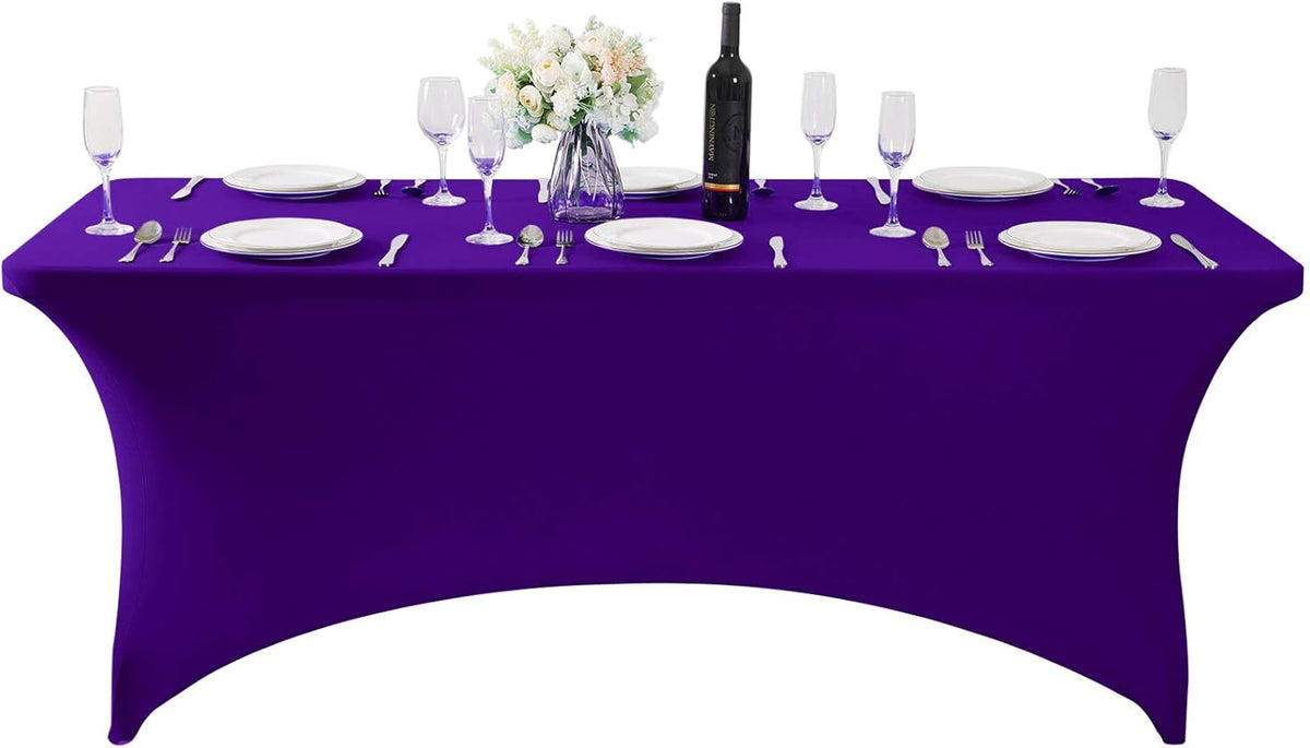 SuperO 2Pack Waterproof Spandex Table Cover for 6FT Table Universal Fitted Stretch Tablecloth for Party, Banquet, Wedding and Events-Purple