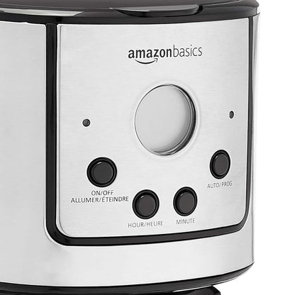 Amazon Basics Programmable Coffeemaker with Carafe and Reusable Filter, Stainless Steel, 12 Cups, Black