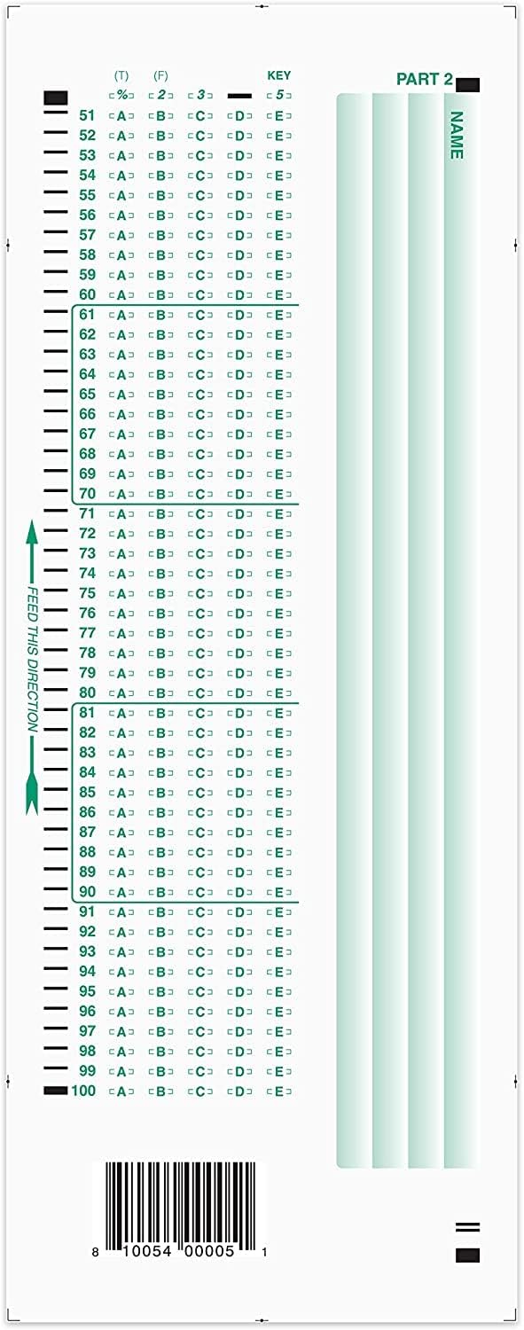 Official SCANTRON Brand 882-E Answer Sheet (100 Pack)