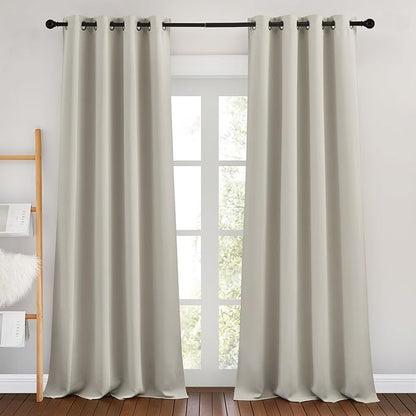 NICETOWN Natural Room Darkening Curtains for Living Room, Grommet Thermal Curtains Light & Sound Reducing Window Treatments for Bedroom/Home Family, W46 x L102