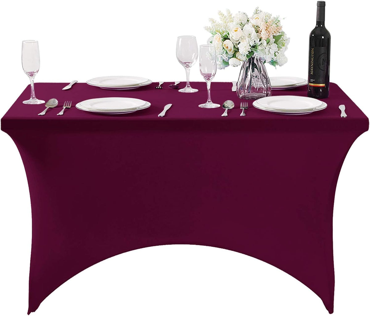 Spandex Table Cover for 4FT or 6ft or 8ft Table Universal Fitted Stretch Tablecloth for Party, Banquet, Wedding and Events-Burgundy