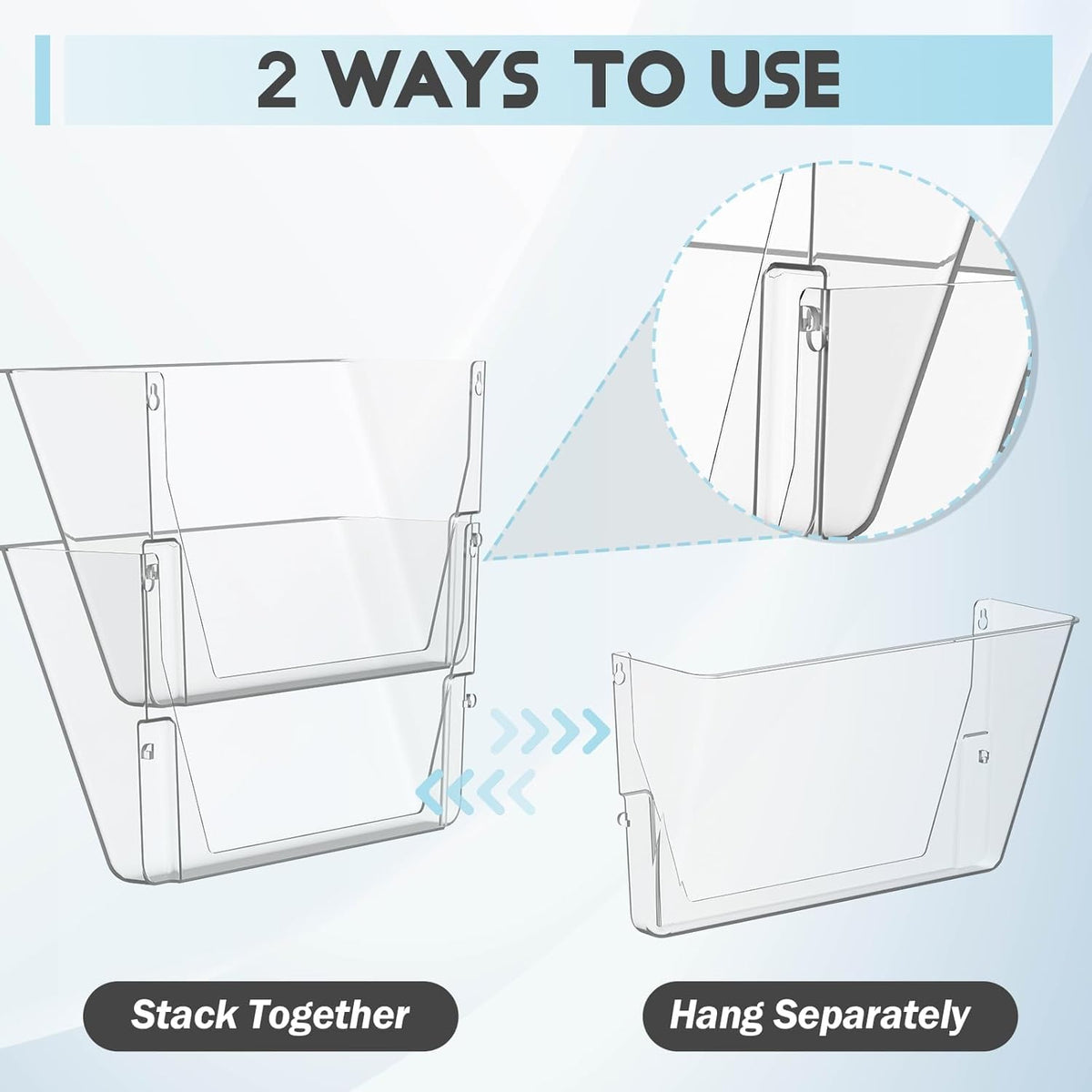 6 Pockets Acrylic Wall File Organizer, Clear Wall File Holder, Plastic Hanging Wall File Holder for Office, School and Home, Clear