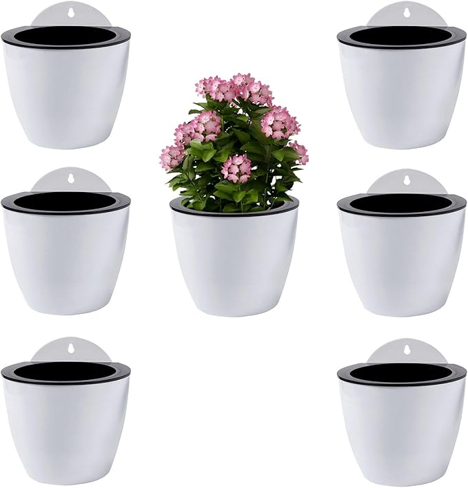 ShoppeWatch Wall Planters for Indoor Plants 7 Pack | Hanging Planters Large 7 Inch with Hooks | Wall Pots for Plants | 7.28 x 6.1 inches - PL35