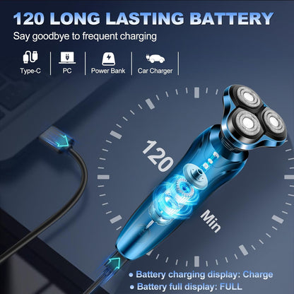 Electric Razor for Men, Cordless Rotary Electric Shaver, Rechargeable Wet & Dry Waterproof Floating Head Shaver, 4D Dual-Ring Face Shaving Grooming Tool, Travel Shaving Kit, Ideal Gift for Men