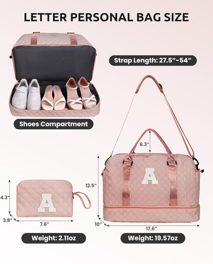 Personalized Monogram Overnight Travel Bag - Women's Initial Weekender Bag with Makeup Bag and Wet Pocket for Sister (Letter Y)