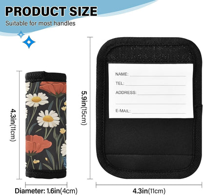 Poppy and Daisy Flowers Black 2 Pack Luggage Handle Wraps Covers for Suitcase Identifiers Bag Tags Travel Accessories