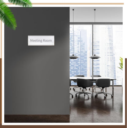 Therwen 12 Pcs Aluminum Office Name Plate Holder for Door Wall Mount 8'' x 3'' Business Sign Holder Office Door Sign Sturdy Curved with Plastic Film and Adhesive Tape (Silver)