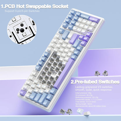 AULA F99 Wireless Mechanical Keyboard,Tri-Mode BT5.0/2.4GHz/USB-C Hot Swappable Custom Keyboard,Pre-lubed Linear Switches,Gasket Structure,RGB Backlit Gaming Keyboard for PC/Tablet/Xbox/PS4/PS5