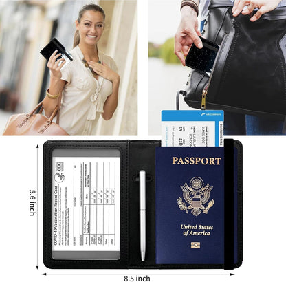 Passport and Vaccine Card Holder Cover Combo,Travel Passport Holder Wallet with RFID Blocking, Leather Vaccine Card Slot Passport Cover Case for Women & Men,Black Forest Starry Deer