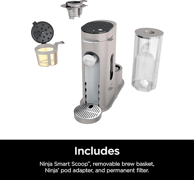 Ninja Pods & Grounds Single-Serve Coffee Maker, K-Cup Pod Compatible, Brews Grounds, Compact Design, 56-oz. Reservoir, 6-oz. Cup to 24-oz. Travel Mug Brew Sizes, Iced Coffee Maker, Stone, PB041ST
