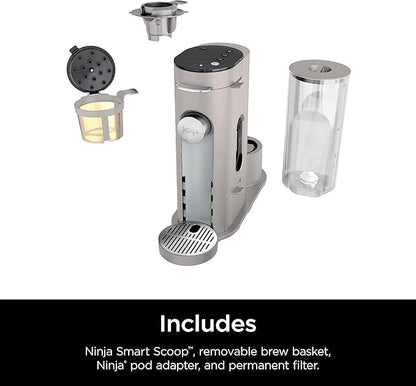 Ninja Pods & Grounds Single-Serve Coffee Maker, K-Cup Pod Compatible, Brews Grounds, Compact Design, 56-oz. Reservoir, 6-oz. Cup to 24-oz. Travel Mug Brew Sizes, Iced Coffee Maker, Stone, PB041ST