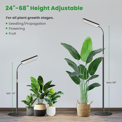 Wiaxulay Floor Plant Lights for Indoor Growing, 153 LED Full Spectrum Grow Light with Stand, Height Adjustable 24-68 in,4/8/12/16H Timer, 3 Lighting Modes,5 Brightness for Growing Large Tall Plants