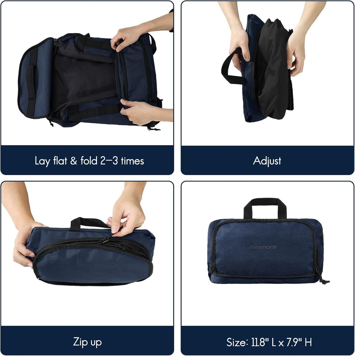 Haimont 60L Large Duffel Bag Backpack for Men Women, Travel Bag with Shoes Compartment, Convertible Duffel Backpack, Sports, Camping, Overnight, Water-Resistant, Navy Blue