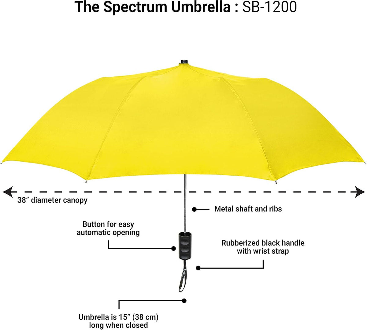 The Spectrum Popular Style 42" Automatic Open Compact Travel Umbrella for Rain, Wind & Sun, Sturdy Lightweight Small Portable Stick Umbrella for Men and Women