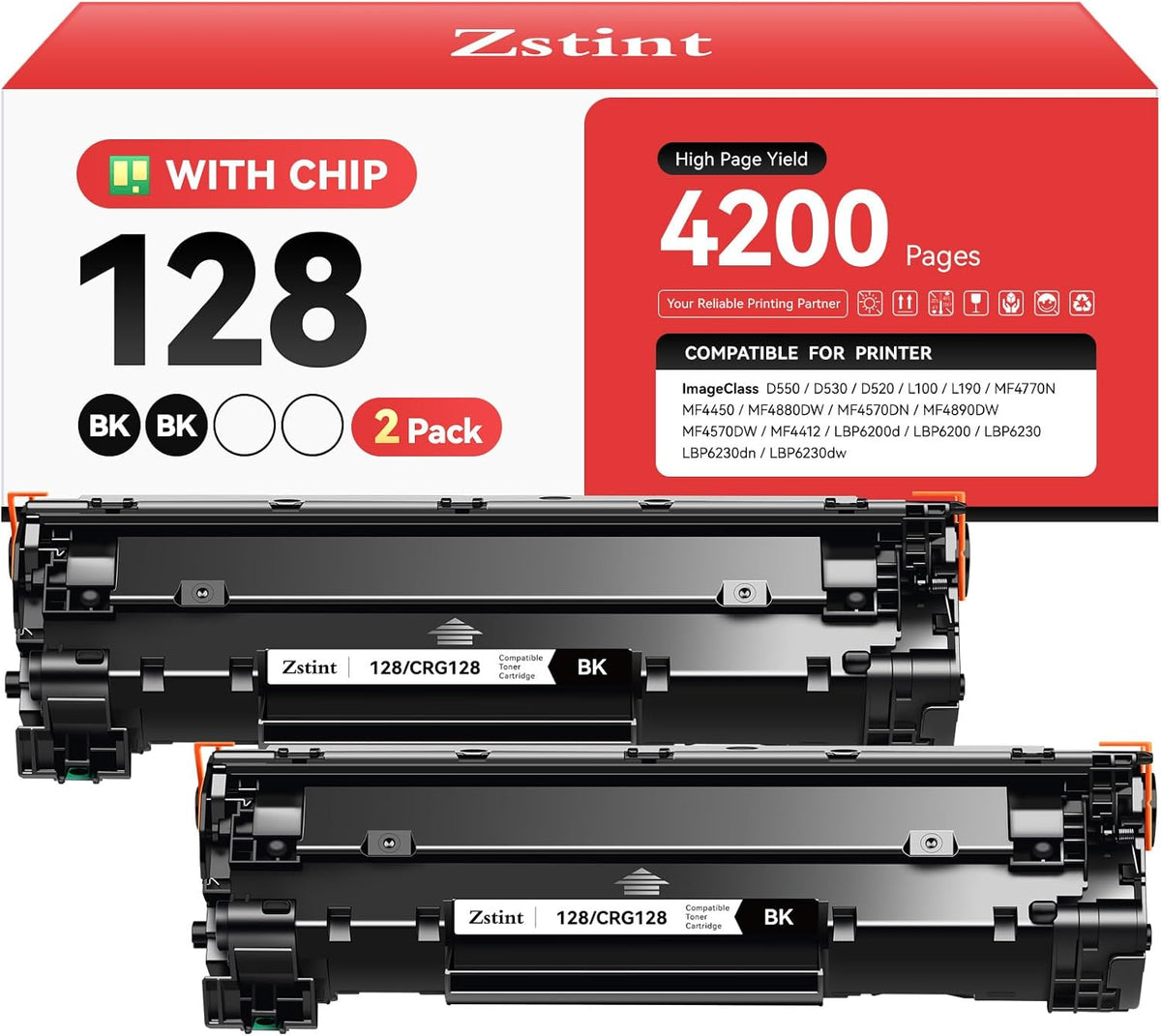 128 Toner Cartridge 2-Pack Replacement for Canon 128 CRG-128 126 CRG-126 Compatible with Canon ImageCLASS D530 L100 L190 MF4410 MF4420 MF4450 MF4500 MF4770N MF4880DW MF4570DN MF4890DW MF4570DW Printer