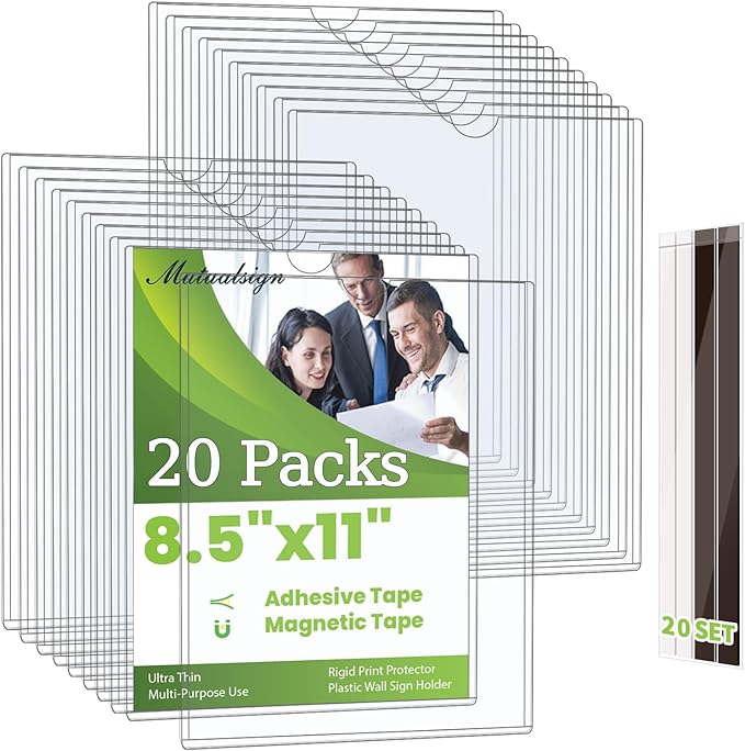 Mutualsign 20 Pcs Wall Sign Holder 8.5"x11" Magnetic Sign Holder, Rigid Print