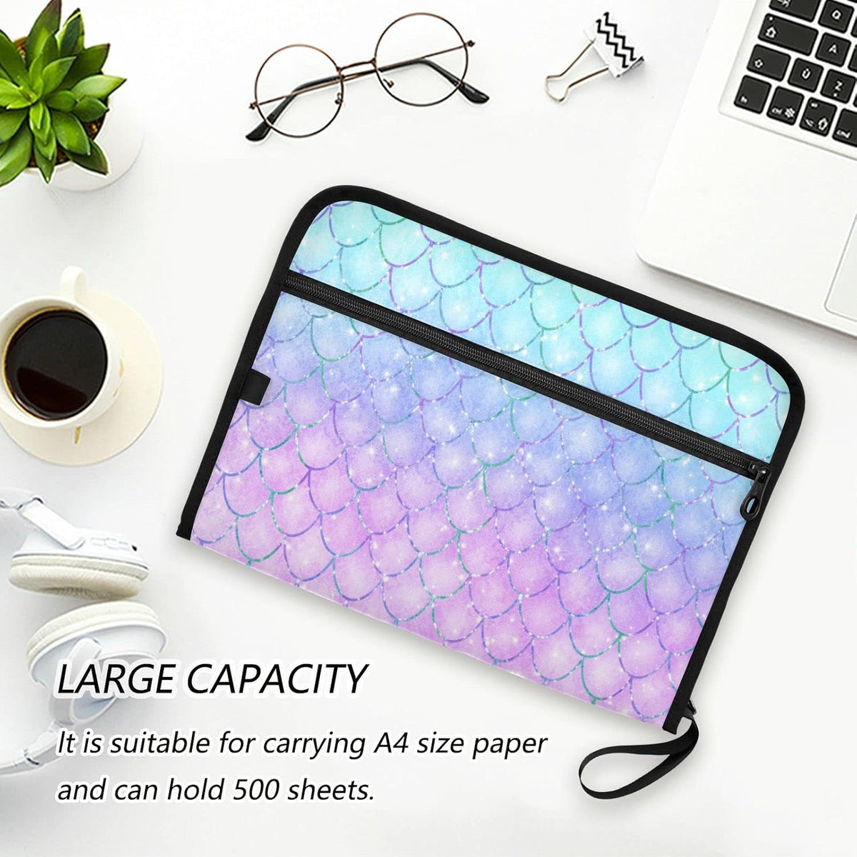 Gredecor Pink Blue Mermaid Scales Expanding File Folder 13 Pockets Magic Glitter Shimmer Expandable Filing Folders Accordion Document Files Organizer for A4 Letter Size Paper