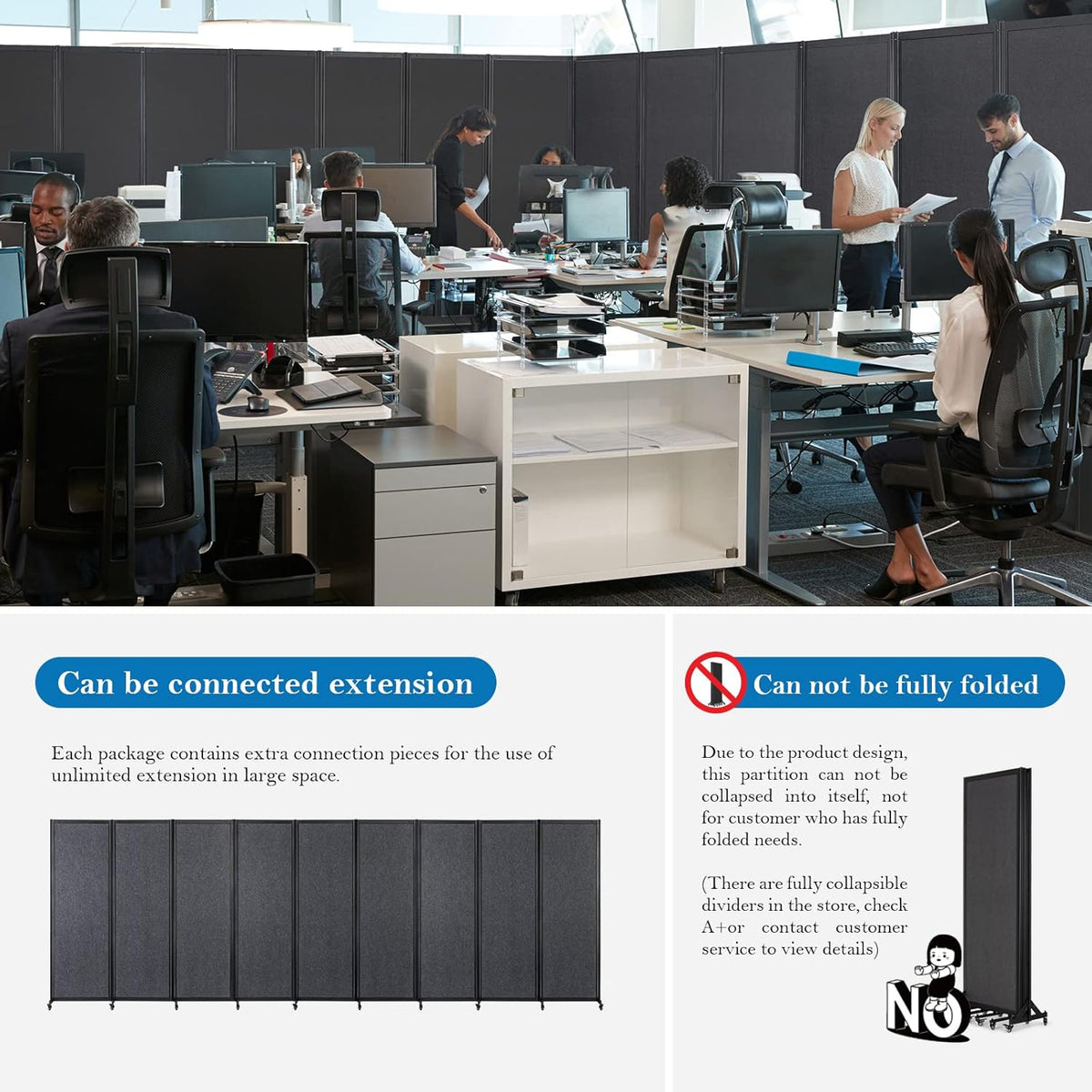 Room Partition,Office Divider,Portable Commercial Screen Dividers,Privacy Partition Separator,Classroom School Dividers,6'4"W x 6'7"H,3 Panel,Grey