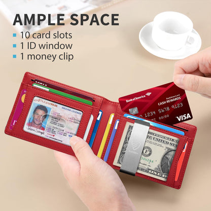 RUNBOX Mens Slim Wallet with Money Clip RFID Blocking Bifold Credit Card Holder for Men with Gift Box