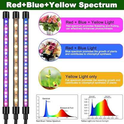 Grow Lights for Indoor Plants, LED Grow Light Stand, Red Blue Yellow Full Spectrum Plant Lamp with Adjustable Tripod, Color Changing Dimmable Vegetative Lamp with Auto On Off Timer (Type A)