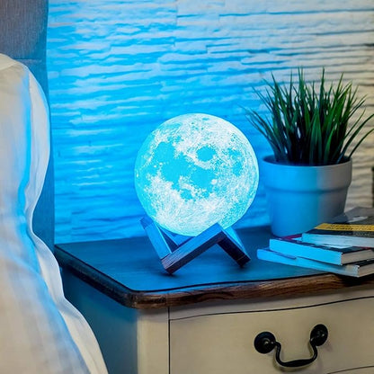 PRUGNA Moon Lamp, 1200mAh Ultra-Long Endurance Night Light, 7.1" 16 Colors LED