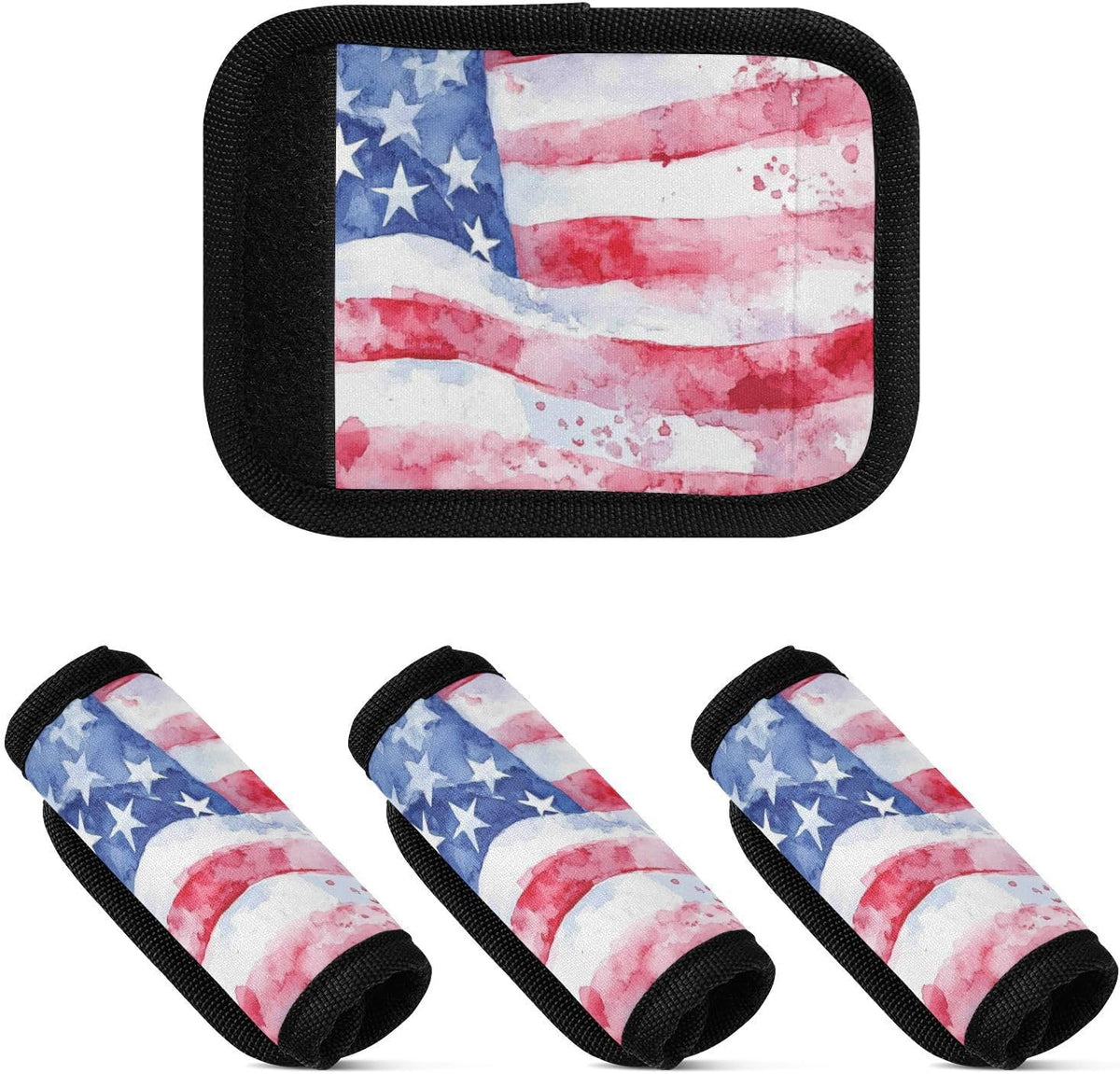 Watercolor American Flag Red 2 Pack Luggage Handle Wraps Covers for Suitcase Identifiers Bag Tags Travel Accessories