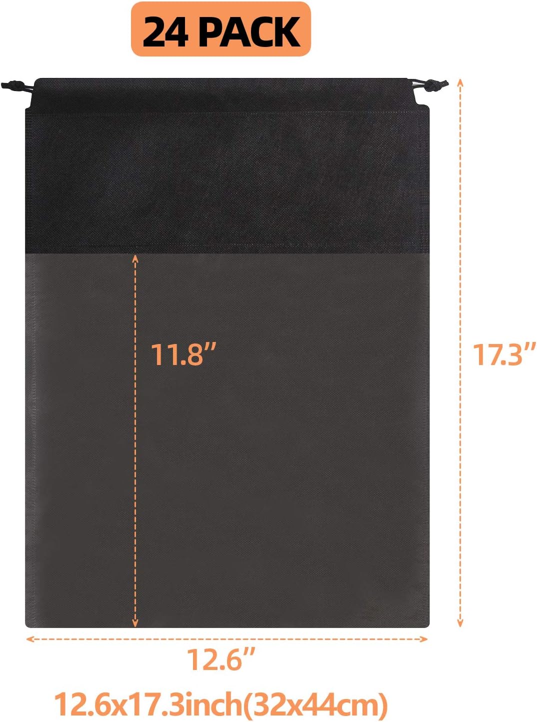 24 Pack Portable Shoe Bags for Travel Large Shoes Pouch Storage Organizer Clear Window with Drawstring for Men and Women Black