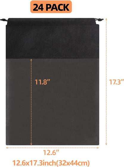 24 Pack Portable Shoe Bags for Travel Large Shoes Pouch Storage Organizer Clear Window with Drawstring for Men and Women Black