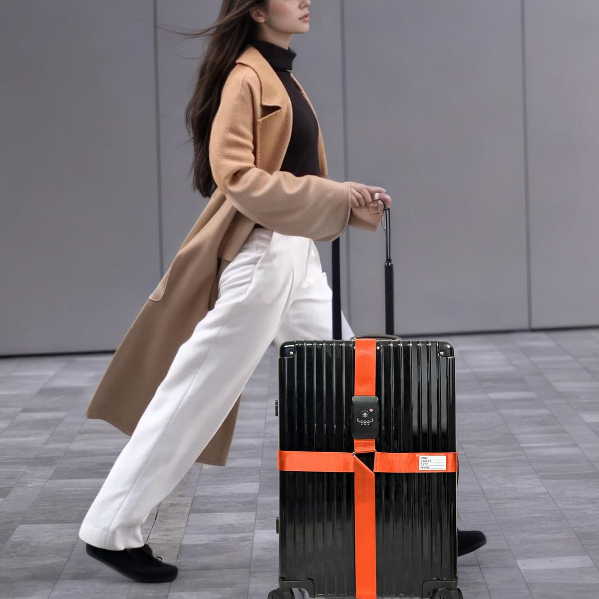 Luggage Straps TAS,Travel Strap with Name tag,Easy to Identify,Luggage Straps TSA Approved with Lock,Combination Luggage Lock with Adjustable Length,Compatible with 20-34 inch Luggage(Orange 1 Pack)