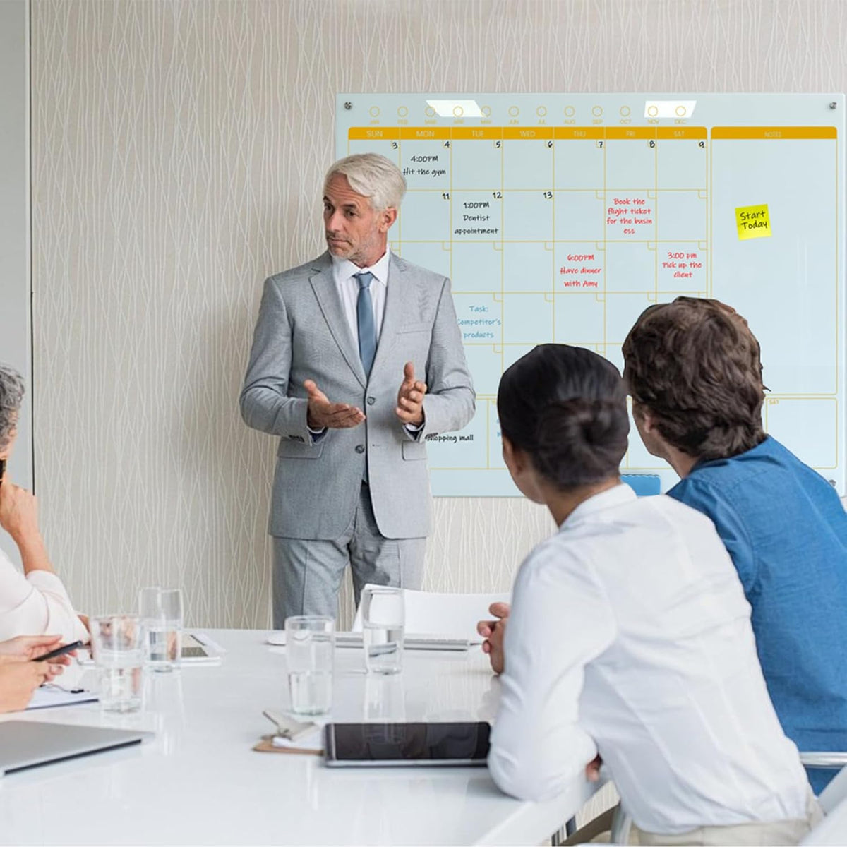 Magnetic Glass Planner Writeboard 36"X48" Monthly/Weekly 3 in 1 Calendar Premium Tempered Glass Dry Erase Boards Frameless Wall Mounted (White)
