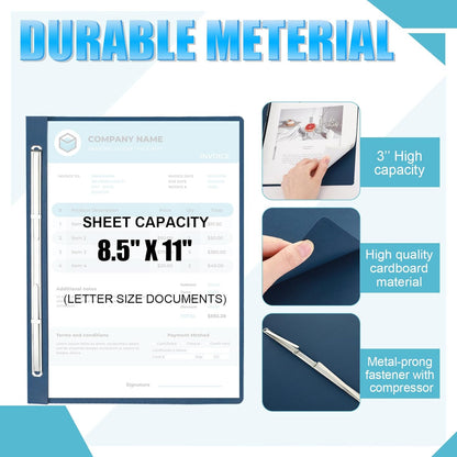 Zhanmai 15 Packs 8.5'' x 11'' Pressboard Report Covers, Metal Prong Fastener with Compressor, Letter Size 3'' Capacity Presentation Report Folder to Neatly Bind Reports, Proposals, Documents(Blue)