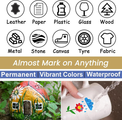 Overseas Red Paint Pens Paint Markers - Permanent Acrylic Markers 12 Pack, Water-Based, Quick Dry, Waterproof Marker Pen for Rock, Wood, Plastic, Metal, Canvas, Glass, Fabric, Mugs. Medium Tip
