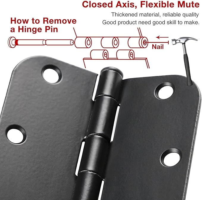 42 Pack Matte Black Door Hinges 3.5 Inch 5/8" Radius, Interior 3 1/2" Bi-fold
