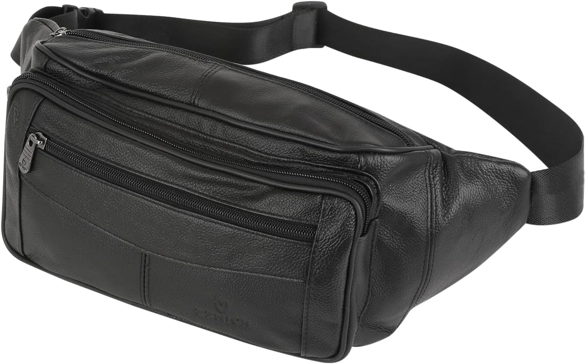 Genuine Leather Fanny Pack/Waist Bag/Organizer with Adjustable Belt, Multiple Pockets For Men and Women