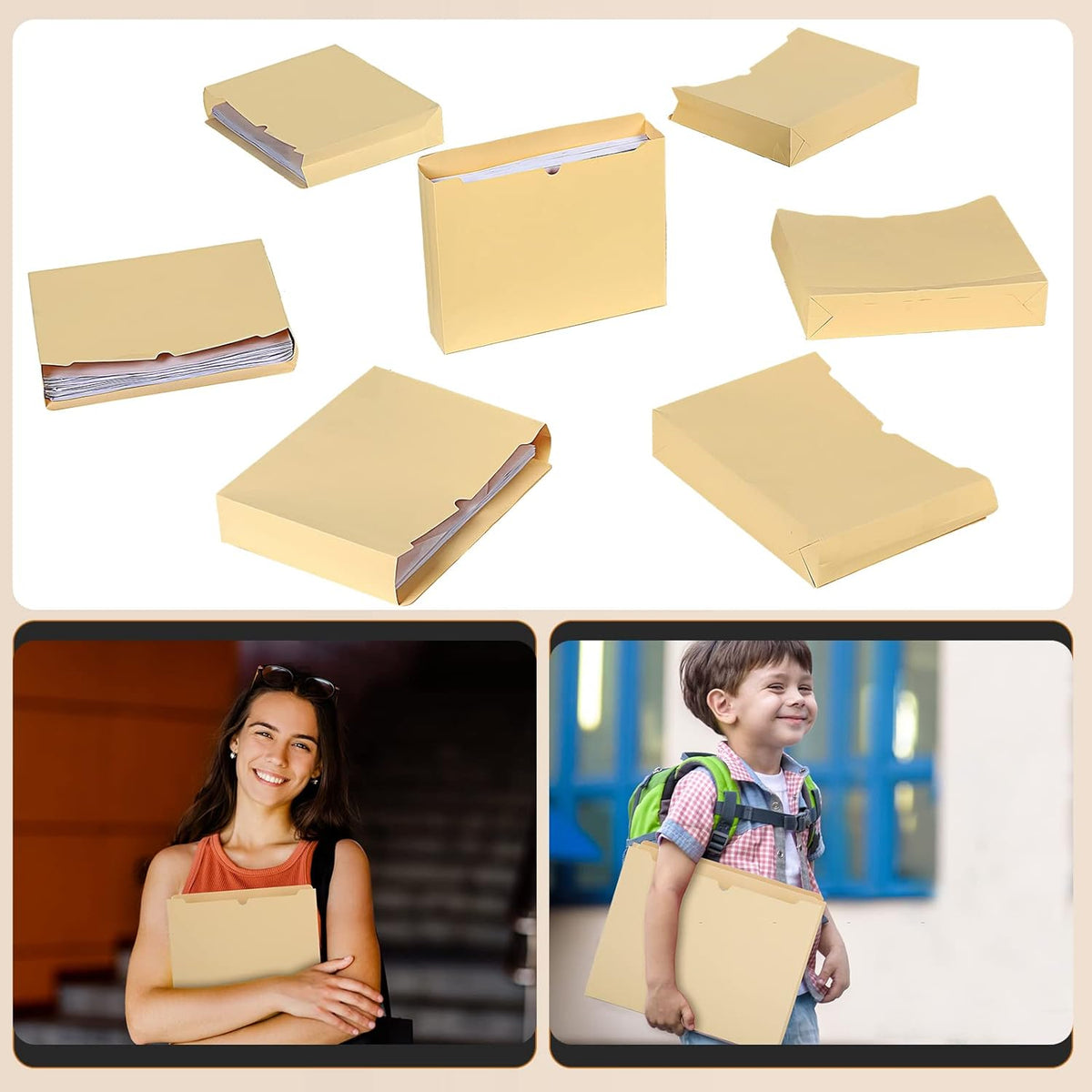 Zhehao 100 Pcs File Jackets Reinforced Straight Cut Tab Pocket Folders Expandable File Folder Expanding Paper Organizer with Tabs Expansion Pocket, Letter Size(Beige Color)
