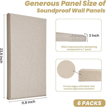 6 PCS Acoustic Panels, Large Soundproof Wall Panels, Professional Fiberglass