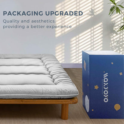 MAXYOYO Japanese Floor Mattress Futon Mattress, Thicken Daybed Futon Roll Up Guest Mattress Thicken Sleeping Pad Foldable Tatami Mat Floor Lounger Bed Couches and Sofas, Grey, Queen