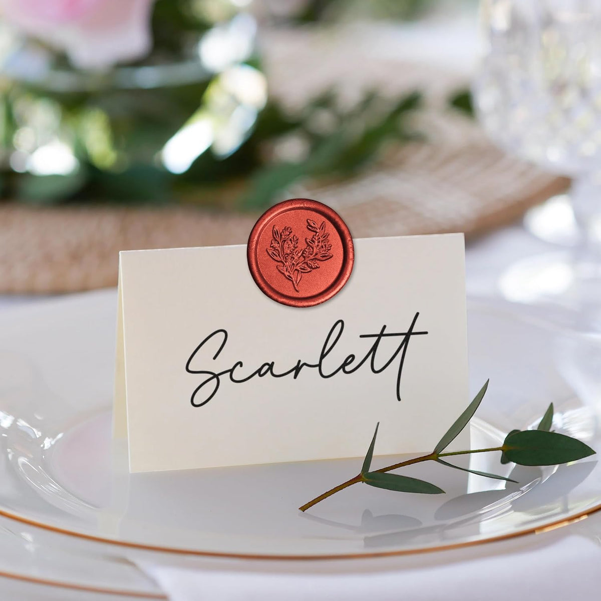 Handmade Wax Seal Stickers - Wedding Invitation Envelope Seal Stickers, 25 Pcs Self- Adhesive Stickers, Perfect for Invitation, Christmas, Gift Wrapping (Eucalyptus Style, Red Wax)