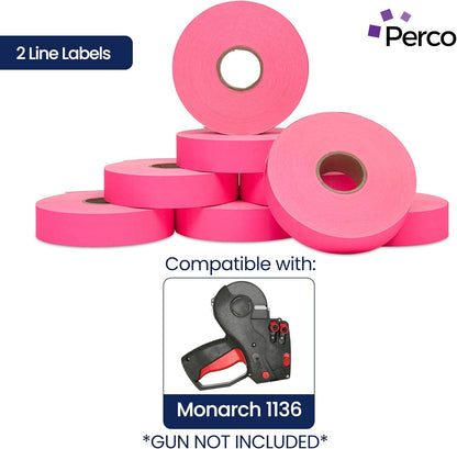 Perco Fluorescent Pink Pricing Labels for Monarch 1136 Price Gun - Case of 8 Sleeves, 112,000 Pricemarking Labels Value Pack