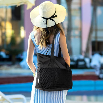 KABAQOO Large Beach Bag Waterproof Sandproof Tote Bag for Women with Zipper & Mesh Pockets for Pool Swim Travel Everyday