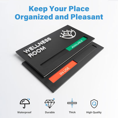 Wellness Room Office Sign, Do Not Disturb Privacy Slide Door Sign, In Use And Available Slider Indicator, Matte Black 8.8"x 4.9"