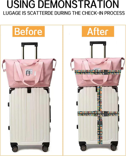 Luggage Straps for Suitcases, Adjustable Travel Belt, Durable Wide Luggage Strap, Cute Suitcase Strap Identifiers with Buckle, Bag Straps for Luggage, Cute Book Pattern