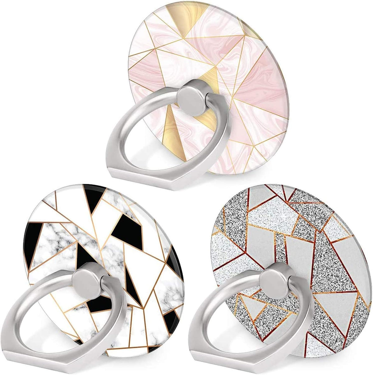 Bonoma Phone Ring Grip, 3 Pack Geometric Marble 360 Degree Rotation 180 Degree Flip Finger Ring Stand Holder Compatible with Smartphones and Tablets