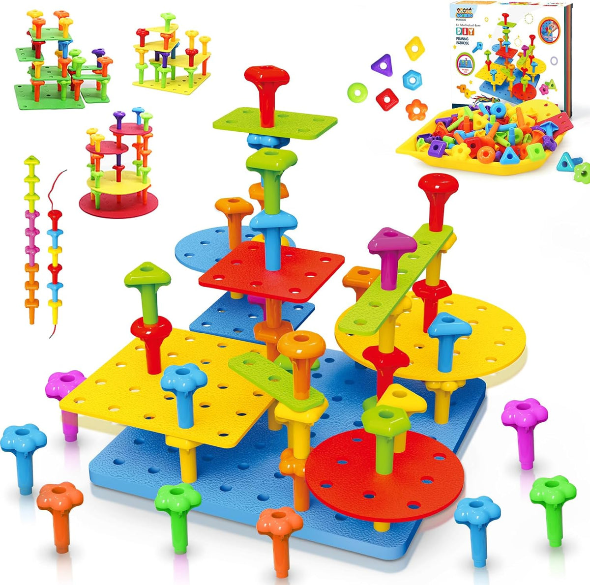 Peg Board Toy Set 73pcs DIY Building Stacking Toys for Kids 3-6 Years Old STEM Educational