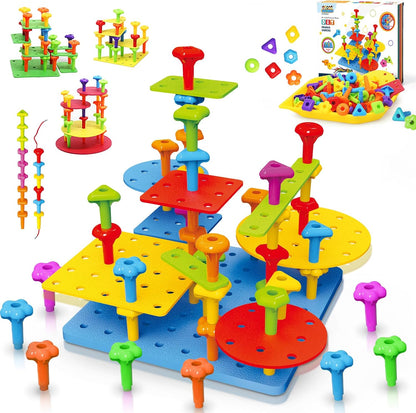 Peg Board Toy Set 73pcs DIY Building Stacking Toys for Kids 3-6 Years Old STEM Educational